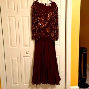 Designer Vintage Gown. Gorgeous Beaded and Sequined Top Over Chiffon Bottom